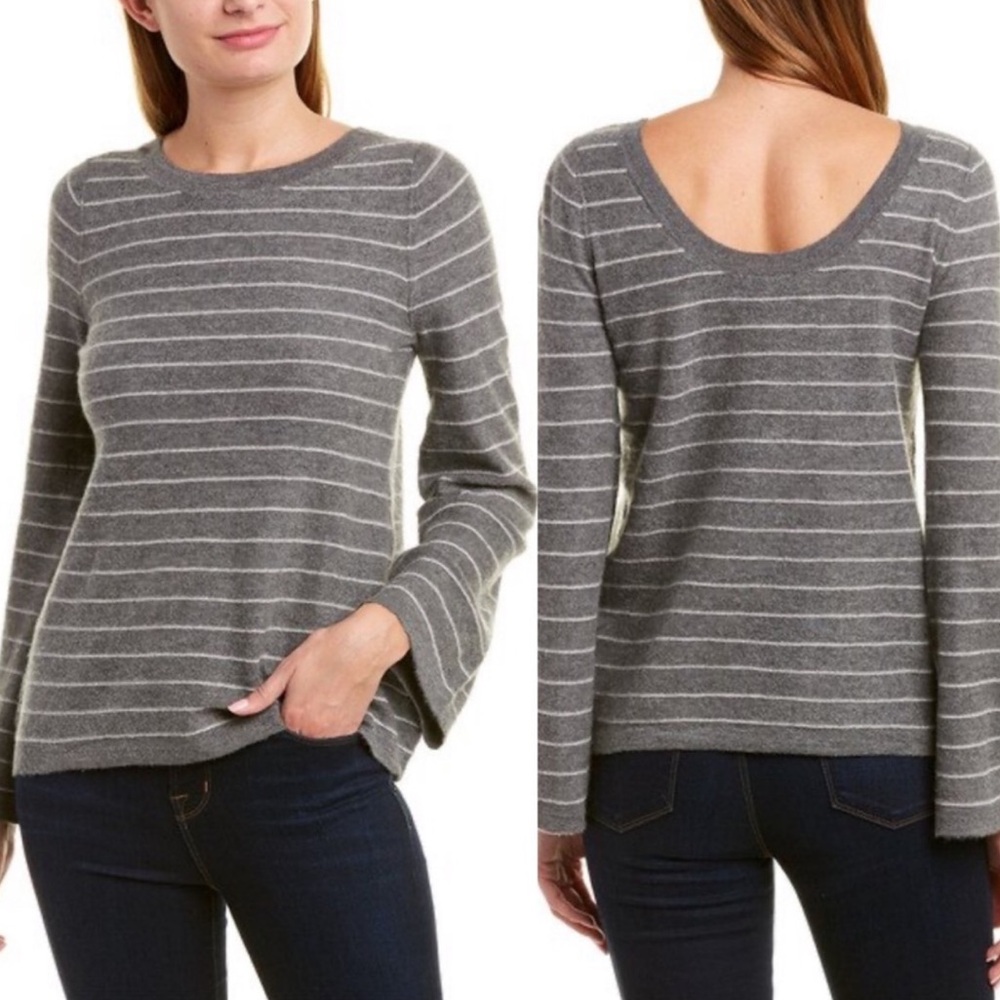 Vince Striped Bell Sleeve Cashmere Sweater
